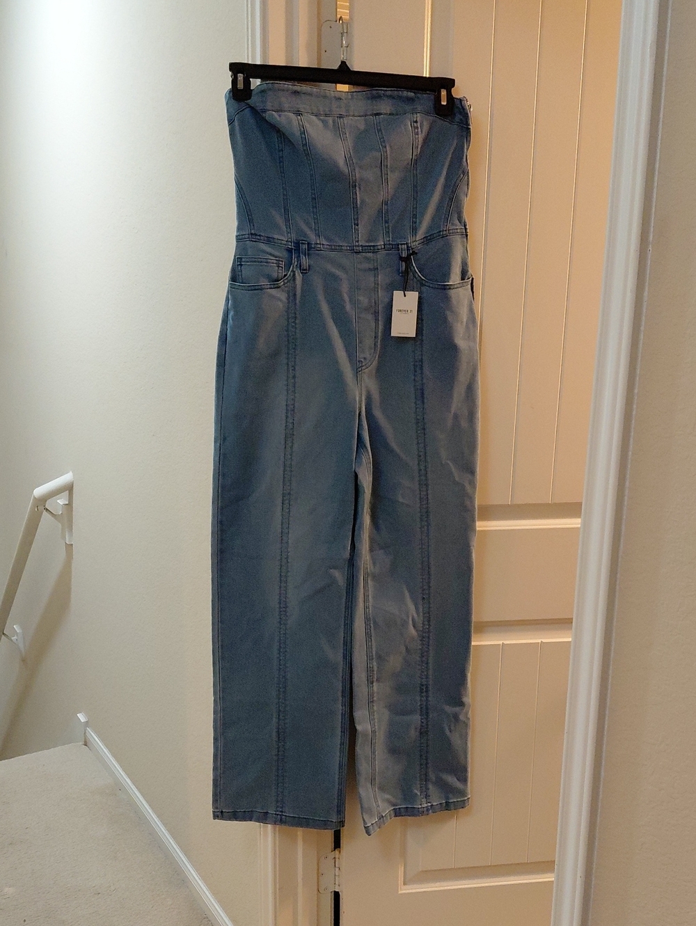 Light Blue Strapless Denim Jumpsuit Jeans